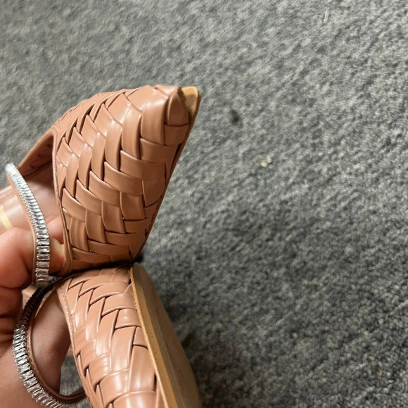 ZARA Nude Woven Mule Pointed Toe Rhinestone Strap Mule Size 39 - Picture 7 of 12